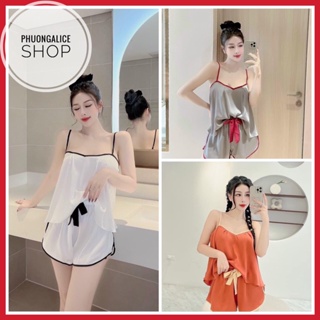 Đồ ngủ sexy nữ, bộ đùi nữ 2 dây mặc nhà chất satin mặc mát- Phuongaliceshop