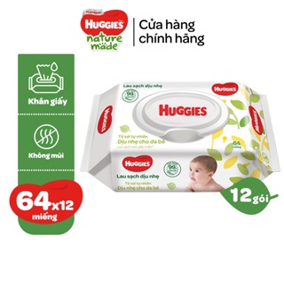 Thùng 12 gói khăn giấy ướt không mùi cho trẻ sơ sinh HUGGIES