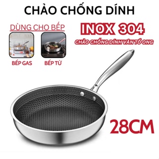 Chảo chống dính vân tổ ong chất liệu inox 304 đường kính 28cm dùng cho mọi loại bếp, chống xước chống gỉ 2026