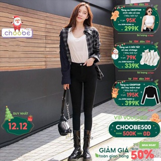 Quần tregging nữ Choobe lưng cạp cao dài dáng thun ôm bó legging skinny vải giữ nhiệt màu đen Q13