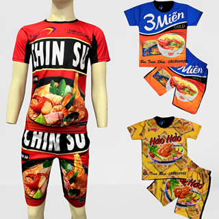 Bộ quần áo Hài Hước CHINSU 10KG đến 118KG, Đồ Bộ gia đình hội nhóm, đi biển thun lạnh họa tiết mì tôm