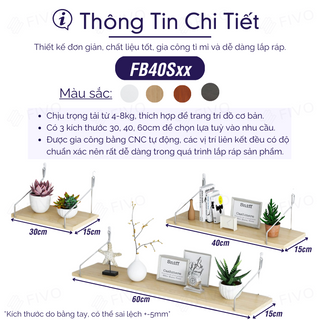Kệ Treo Tường FIVO FB40 Trang Trí Không Cần Khoan, Tặng Kèm Đinh Và Móc Treo Inox Dễ Dàng Gắn Lên Tường, Decor Linh Hoạt - Ảnh 2