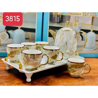 HÀNG CÓ SẴN Bộ Ấm Chén Sứ Vân Đá Cao Cấp / Ấm Chén Uống Trà / Viền Vàng Sang Trọng / Quà Tặng Ý Nghĩa GỐM SỨ CAO CẤP - Ảnh 2