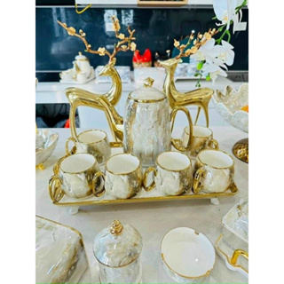 HÀNG CÓ SẴN Bộ Ấm Chén Sứ Vân Đá Cao Cấp / Ấm Chén Uống Trà / Viền Vàng Sang Trọng / Quà Tặng Ý Nghĩa GỐM SỨ CAO CẤP