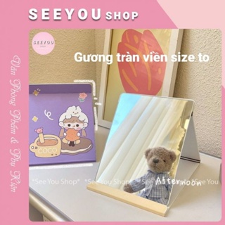 Gương Trang Điểm Để Bàn 21,5x15cm Tràn Viền Không Viền Gấp Gọn Chất Liệu Giấy Vân Giả Da Hình Cute