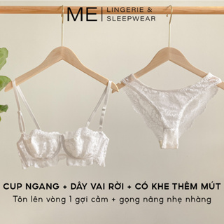 ROEM  Bộ đồ lót ren nữ áo ngực quây cup ngang quần lót tam giác trắng tinh ngọt ngào gợi cảm Melingerie & Sleepwear