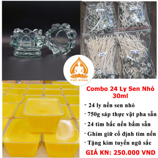 Combo 24 ly nến bơ thực vật, Ly Sen Nhỏ, Ly Sen Đài 30ML - Đầy Đủ Nguyên Liệu Làm Nến, Đã Kèm Ly