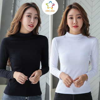 Áo Giữ Nhiệt Lót Nỉ Nữ Cổ 3 Phân Dài Tay Co Giãn Chất Mềm Mịn VIETSTAR