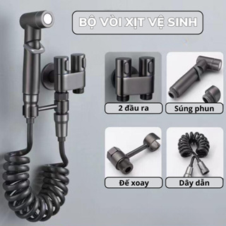 Vòi Xịt Vệ Sinh Tăng Áp, Vòi Cao Cấp Chia 2 Đầu Nước Tiện Lợi, Chất Liệu Inox 304 Không Gỉ, Cách Điện, An Toàn