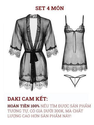 Set đồ ngủ sexy DK08 nữ gồm váy và áo choàng kiểu đầm 2 dây xuyên thấu có quần lót khiêu gợi - Ảnh 2