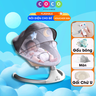 Nôi điện tự động bập bênh COCOBEE co? thê? gâ?p go?n đa năng, điều khiển từ xa, có phát nhạc
