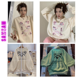 Áo sweater nỉ gấu mèo cute form rộng tay bồng ulzang