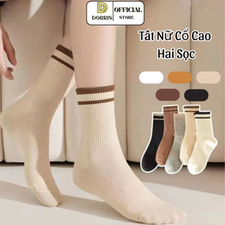 Tất Nữ Cổ Cao Viền Sọc, Vớ Nữ Cổ Cao Cotton Cao Cấp Style Hàn Quốc Phong Cách Vintage.