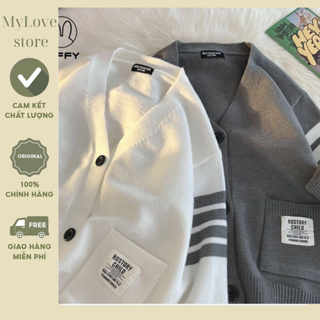 Áo Cardigan Unisex Form Rộng Có Túi, Áo Khoác Len Cardigan Phối Họa Tiết Sọc Tay Nổi Bật Cực Đẹp