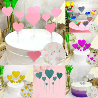 set cắm trang trí bánh  Set cắm giấy Tim nhũ - phụ kiện bánh kem