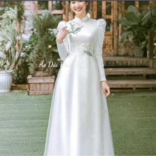 Áo dài thiết kế màu trắng kết thủ công - Áo Dài Đan Linh