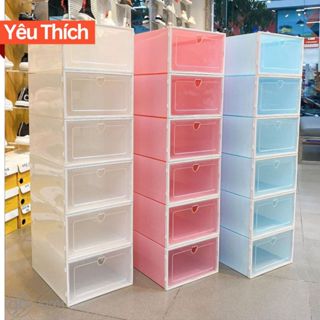 Hộp Đựng Giày Nắp Trái Tim Trong Suốt, Kệ Để Giày Nắp Nhựa Cứng Trong Suốt Dễ Dàng Lắp Ghép