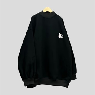 Áo Sweater Thêu Mèo Chất Nỉ Ngoại Lót Lông Form Rộng