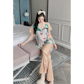 BỘ LỤA Ý PHỐI THÂN SATIN - TAY NGẮN QUẦN DÀI
