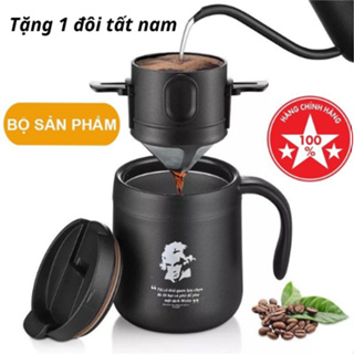 Bộ Ly Phin Pha Cà Phê 350ml Beethoven bằng thép không gỉ 304 hai lớp kèm phụ kiện lọc có thể gập lại tiện dụng