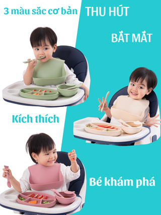 Bộ Khay Chén Bát Thìa Dĩa Yếm Ăn Dặm Silicon Chống Đổ An Toàn Cho Bé ANBE VIỆT NAM Có Kiểm Định Chất Lượng AB1
