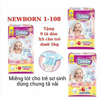 ??HCM??Miếng lót sơ sinh Bobby du?ng chung ta? va?i cho bé dưới 5kg NB1-108+9 / NB1-64+6 / NB2-60+6