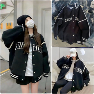 Áo Khoác Khoác Bomber Dạ Ép Form Rộng Thêu Chữ Ngực Siêu Dày
