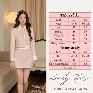 Set áo vest tay dài kèm chân váy Linly Store blazer nữ chất dạ Tweed