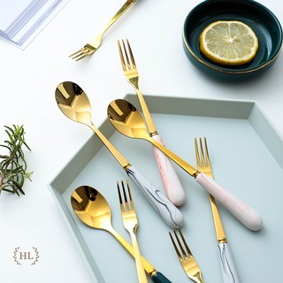 Thìa cafe - Nĩa  size Bé  THÌA NĨA INOX CÁN SỨ  Thìa dĩa inox không ăn mòn cán sứ họa tiết hoa hồng Quý Phi