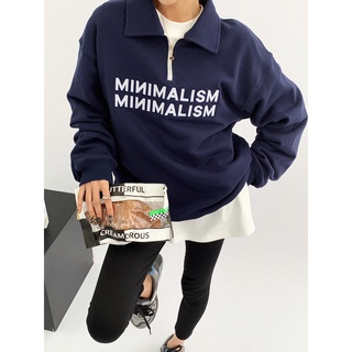 Áo Sweater Zip Nữ MINIMALISM Cổ Cao Thêu Chữ Dáng Rộng