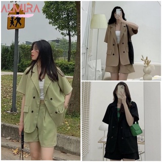 Áo Khoác Blazer Kèm Quần Short Kaki, Sét Bộ Vest 4 Cúc Nhiều Màu