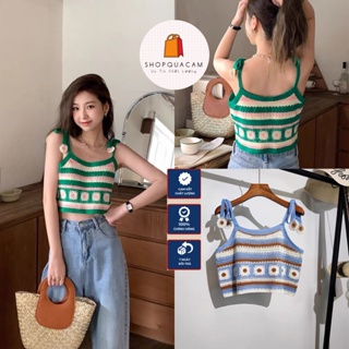 Áo Len 2 Dây Croptop Thêu Hoa Đi Biển Đi Chơi Mùa Hè Hottrend