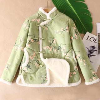 Áo Khoác Phao Đệm Bông Dày Dặn Thêu Hình Hoa Lớn Phong Cách Trung Hoa Trẻ Trung Cho Nữ
