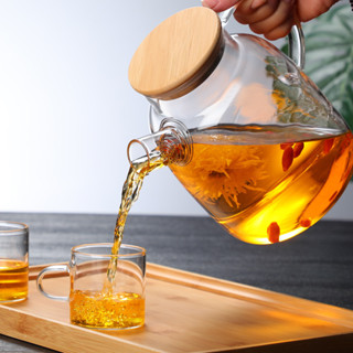 Bình đựng nước thủy tinh, Ấm trà, Ấm pha trà, Bình pha trà Thuỷ tinh chịu nhiệt có Lưới lọc lò xo và Nắp gỗ