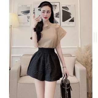 Quần short nữ ống rộng lưng cao cạp thun chun có túi in phồng hoa nổi - Quần đùi nữ mặc ở nhà đi ngủ thể thao đi biển - Ảnh 2