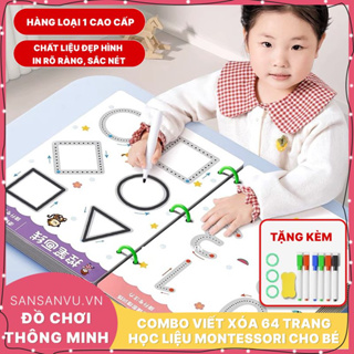 Combo Tâ p Tô Ve  Thông Minh Xo a Đươ c 64 Trang Tặng 6 Bu t, Học Liệu Montessori Đồ Chơi Giáo Dục Cho Bé 2 3 4 5 Tuổi