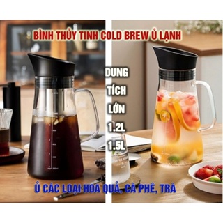 Bình Thủy Tinh Pha Cà Phê Cold Brew 1,2Lít - 1,4L - 1,5L có tay cầm, Chịu Nhiệt Tốt.
