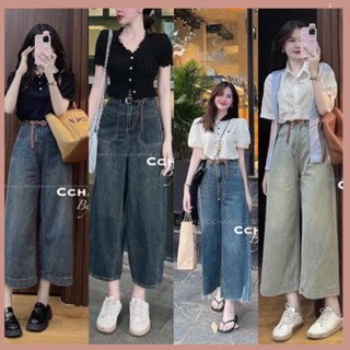 Quần bò jean nữ baggy ống đứng suông xuông rộng loe xòe xẻ cắt gấu jeans cạp cao cao hot 2026