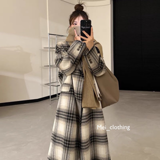 Áo Khoác Dạ 2 Lớp Dáng Dài Kẻ Sọc Phong Cách Hàn Quốc Dành Cho Nữ