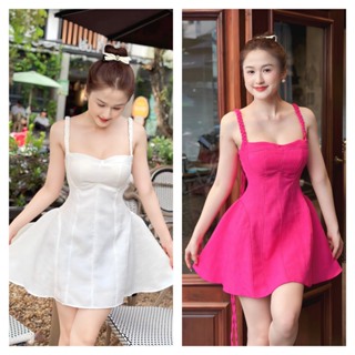Đầm linen xước thắt dây điều chỉnh xinh xắn A46