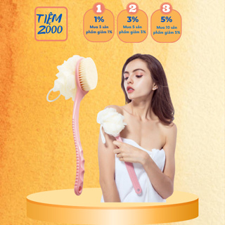 Bàn Chải Chà Lưng, Bông Tắm Chà Lưng 2 Đầu Bông Vải Lưới Và Lông Bàn Chải Tiện Lợi Có Tay Cầm Dài Tiện Lợi
