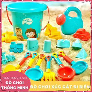 Đồ chơi xúc cát nhiều chi tiết kèm xô, đồ chơi đi biển cho bé trai, bé gái