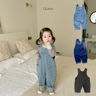 Yếm jean bé trai bé gái OLAMI KIDS yếm bò trẻ em dáng dài, dáng hàn đi học đi chơi cho bé từ 11-25kg