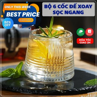 Bộ 6 cốc thủy tinh, hoa văn kim cương sang trọng cho gia đình dùng để uống nước rượu