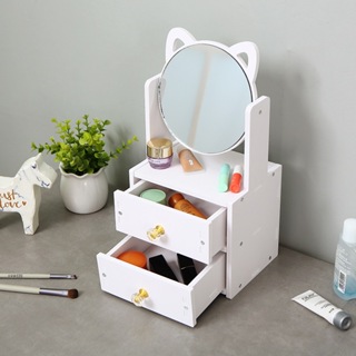 Tủ gương để đồ trang điểm tai mèo 2 ngăn kéo