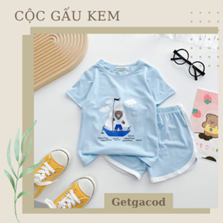 Bộ Cộc Tay Thun Lạnh Cho Bé Trai Bé Gái 8-18kg  Đồ Bộ Thun Lạnh Cho Bé Trai Bé Gái Cao Cấp CỘC GẤU KEM