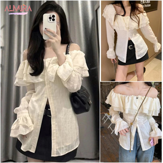 Áo Sơ MI Đũi Trễ Vai Bánh Bèo Tiểu Thư Tay Loe