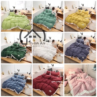 Bộ chăn ga gối cotton Tici viền bèo phong cách Hàn Quốc, hàng loại 1
