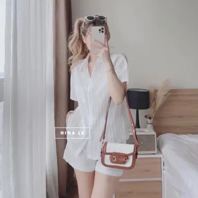 SIÊU SIÊU PHẨM XANH MƯỚT - Item này thì phá đảo mùa hè năm nay  Sét sơ mi buộc lưng quần short xanh bơ hot hit -Diện em này vừa xinh vừa thoải mái