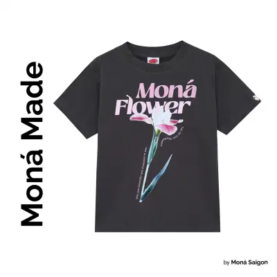 Áo thun baby tee in hoa MONÁ - FLEUR XÁM CHÌ